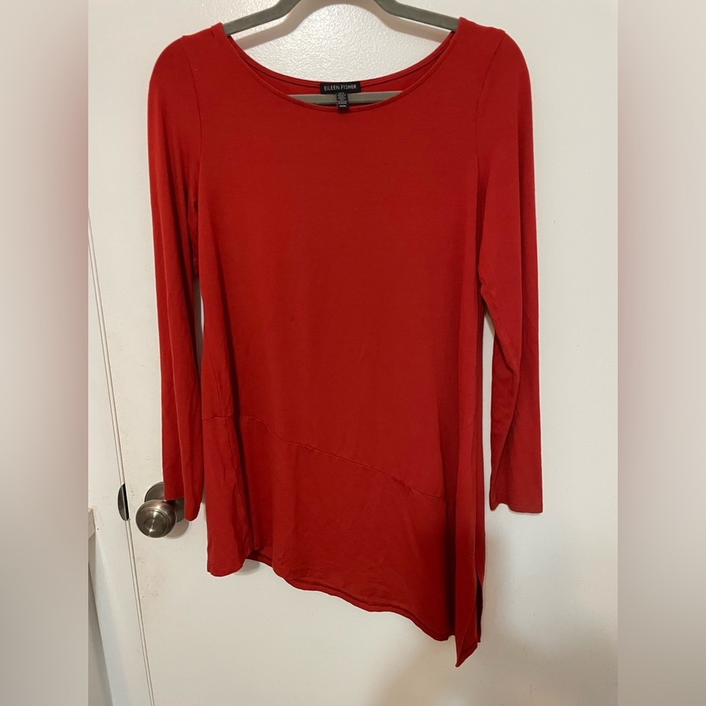 Eileen Fisher Asymmetrical long sleeve Jersey knit stretch burnt orange tunic M